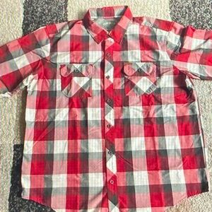 OP Red and Black Plaid Casual Button Down Shirt